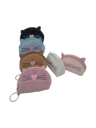 Porte monnaie porte clés moustache chat coloris assorts x12