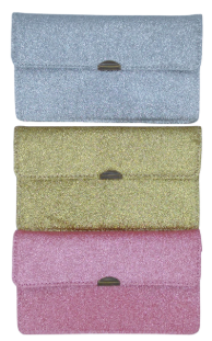 Pochette extra plate cuir décor pailleté à clip couleurs assorties