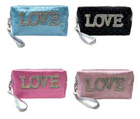 Pochette "love" strass en polyester couleurs assorties  x12