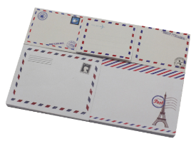 Boîte métallique garnie de post it motif courrier et Tour Eiffel x12