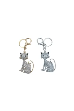 Porte-clés chat strass avec longue queue assortis