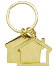 Porte clé métal doré forme double maison
