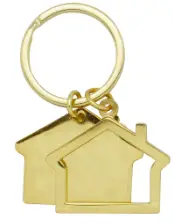 Porte clé métal doré forme double maison