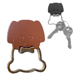 Porte-clés chien métal laqué mat, avec crochet ressort, 2 coloris noir et marron
