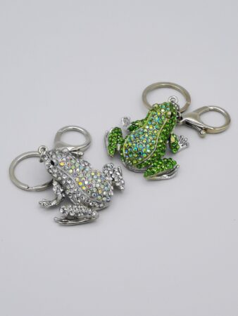 Porte-clés grenouille en métal silver & strass assortis