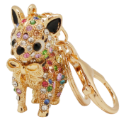 Porte-clé Bambi, métal doré et strass couleur