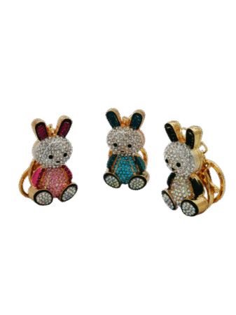 Porte-clés lapin assis en métal gold & strass assortis