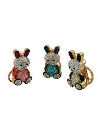 Porte-clés lapin assis en métal gold & strass assortis