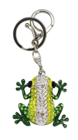 Porte-clés grenouille multicouleurs en métal et strass