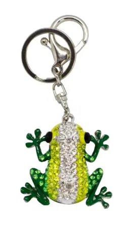 Porte-clés grenouille multicouleurs en métal et strass