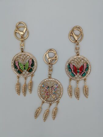 Porte-clés attrape reve papillons en métal gold & strass assortis