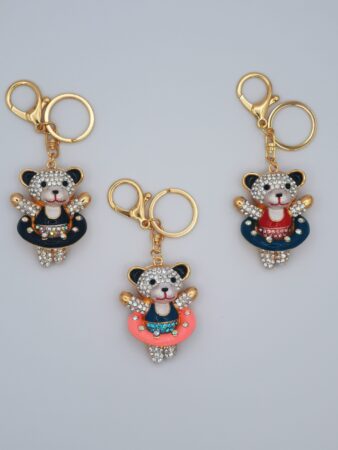 Porte-clés ourson avec bouée en métal gold & strass assortis