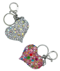 Porte-clés coeur en métal silver & strass assortis