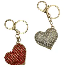 Porte-clés cœur en métal gold & strass assortis