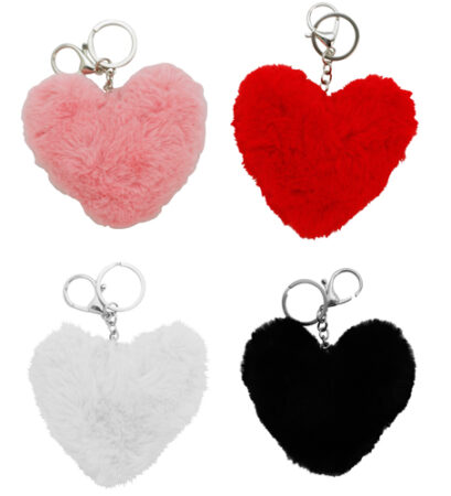 Porte-clés fourrure forme coeur couleurs assorties x 12