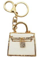 Porte-clés sac blanc en metal doré
