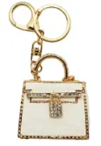 Porte-clés sac blanc en metal doré