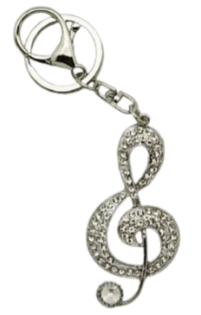 Porte-clés note musique en metal silver avec strass