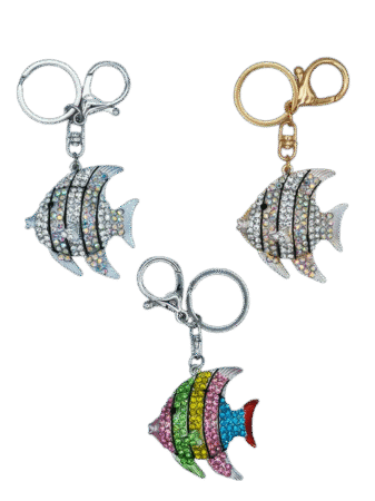Porte-clés poisson baliste en métal gold & strass assortis