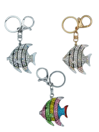 Porte-clés poisson baliste en métal gold & strass assortis