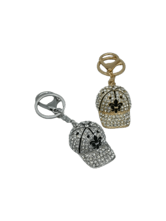 Porte-clés casquette en métal gold & strass