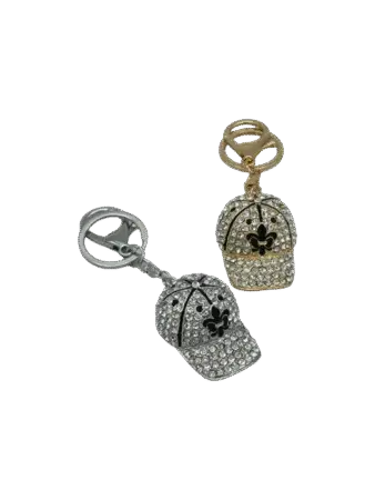 Porte-clés casquette en métal gold & strass