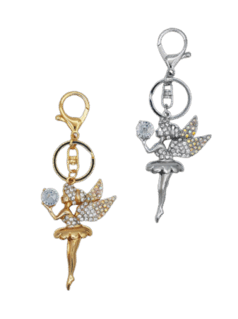 Porte-clés fée en métal gold & strass
