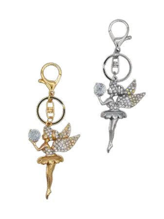 Porte-clés fée en métal gold & strass