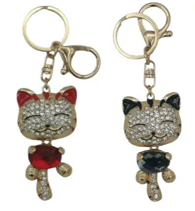 Porte-cles chat avec pierre et strass colories assorties