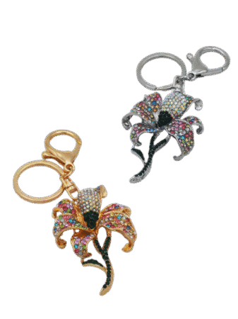 Porte-clés fleur de lys en métal gold & strass