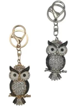 Porte-clés Hibou en métal gold & strass