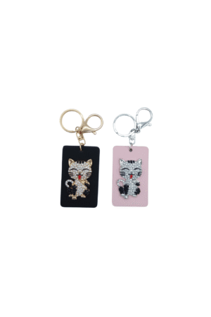 Porte-clés Plaque motifs chat strass modèles assortis