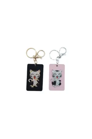 Porte-clés Plaque motifs chat strass modèles assortis