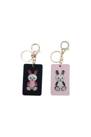 Porte-clés Plaque motifs lapin strass modèles assortis