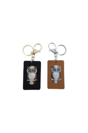 Porte-clés Plaque motifs chouette strass modèles assortis