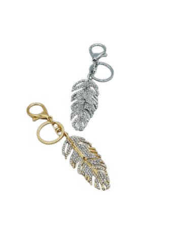 Porte-clés plume en métal gold & strass