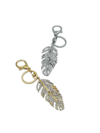 Porte-clés plume en métal gold & strass