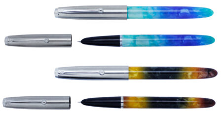 Stylo plume carénée,en celluloid, assortis bleu et ambré, x 6 pcs