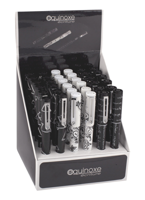 Stylo plume noir et blanc sur présentoir x 36