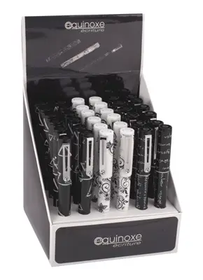 Stylo plume noir et blanc sur présentoir x 36