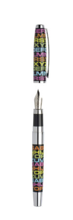 Stylo plume corps laqué noir avec motifs colorés