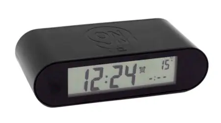 Réveil noir LCD + thermomètre et calendrier affichage lumineux, arrêt alarme