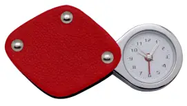Réveil de voyage, métal chromé et coque PU rouge