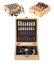 Set de vins échecs en bambou naturel
