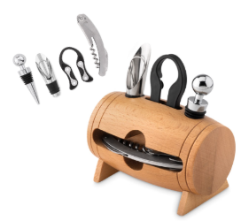Mini-tonneau en bois avec 4 accessoires à vin