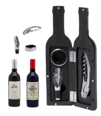 Set à vin 3 pièces en forme de bouteille 2 motifs assortis