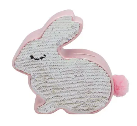 Tirelire lapin en céramique et sequins réversibles, rose irisé