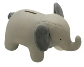 Tirelire éléphant en céramique mat, oreilles et queue en velours