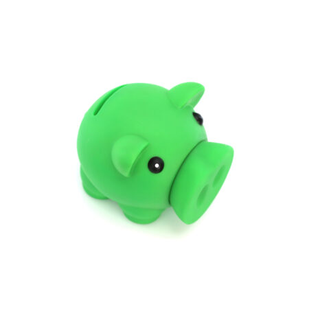 Tirelire cochon en gomme souple. Coloris assortis