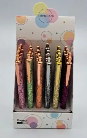 Stylo bille strass retractable modèles assorties x24